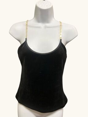 VTG East West Intimates Y2K Velour Tank Top Rhinestone Straps Black Size M
